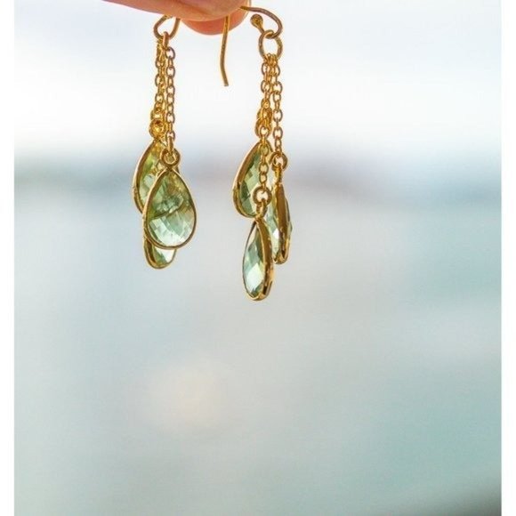 Earrings BEAUTIFUL Green Amethyst Gemstone Dangle Earrings sterling silver post - Picture 2 of 9